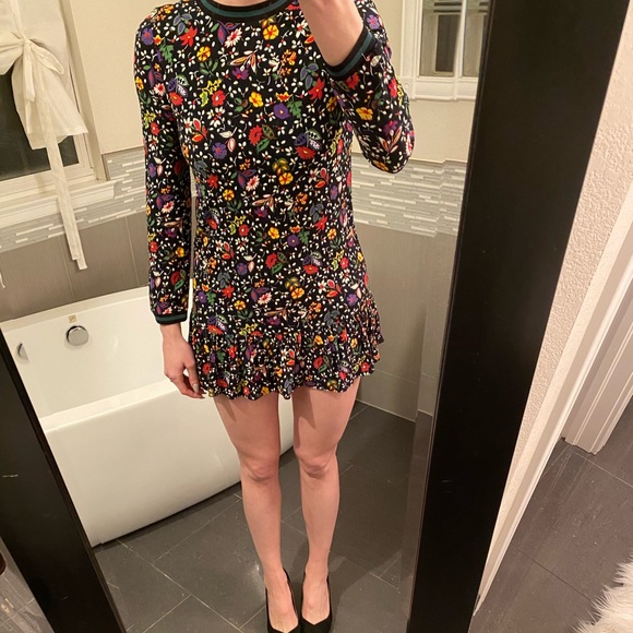Zara Black Long Sleeve Floral Mini - Picture 2 of 5
